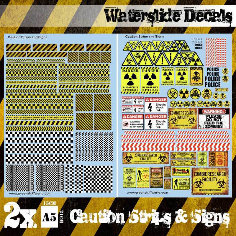 Water Slide Decals - Caution Strips and Signs